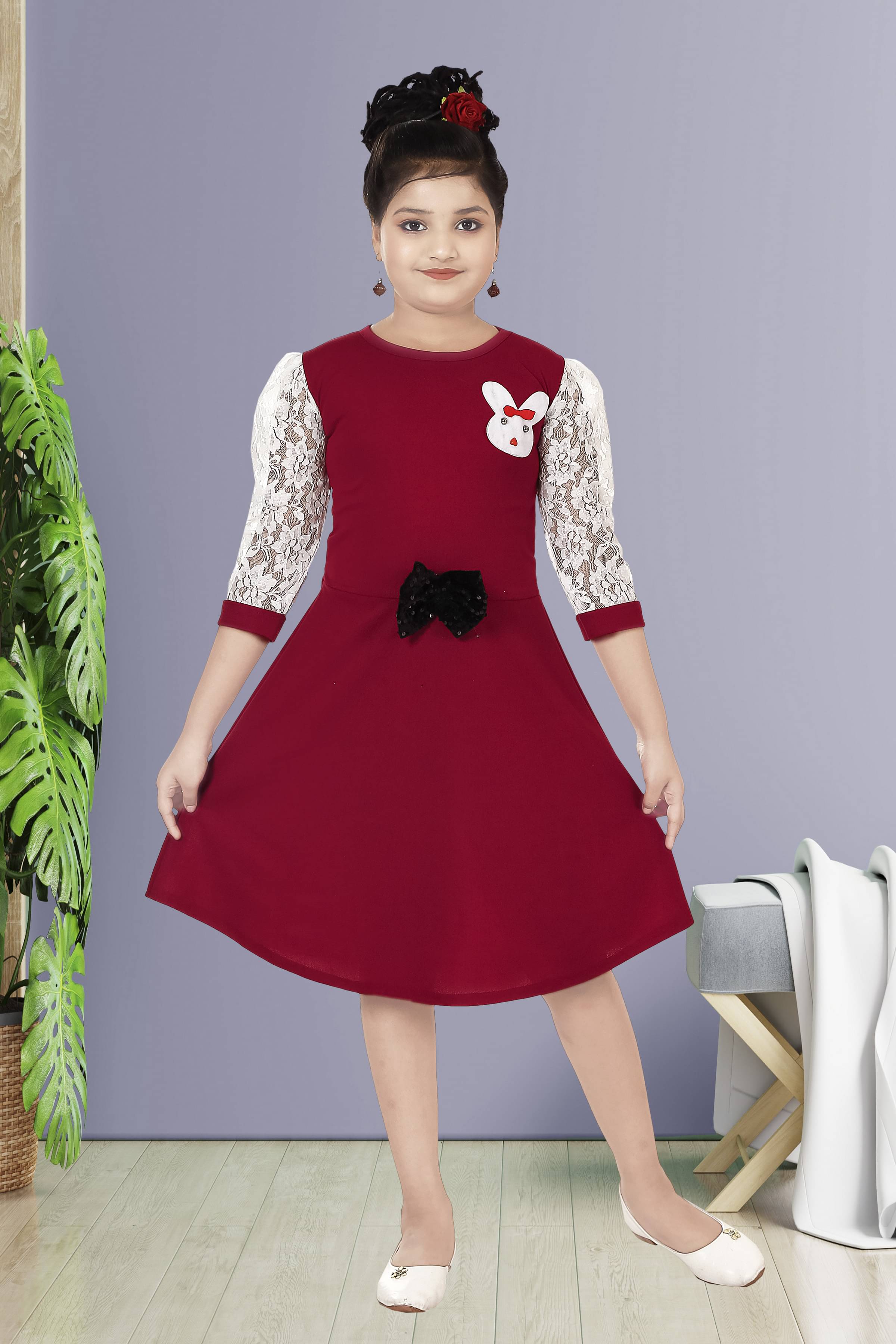 NIPU CREATION Cotton Blend A-line Dress For Girls ( Pack of 1 , Maroon ) NIPU CREATION Cotton Blend A-line Dress For Girls ( Pack of 1 , Maroon )