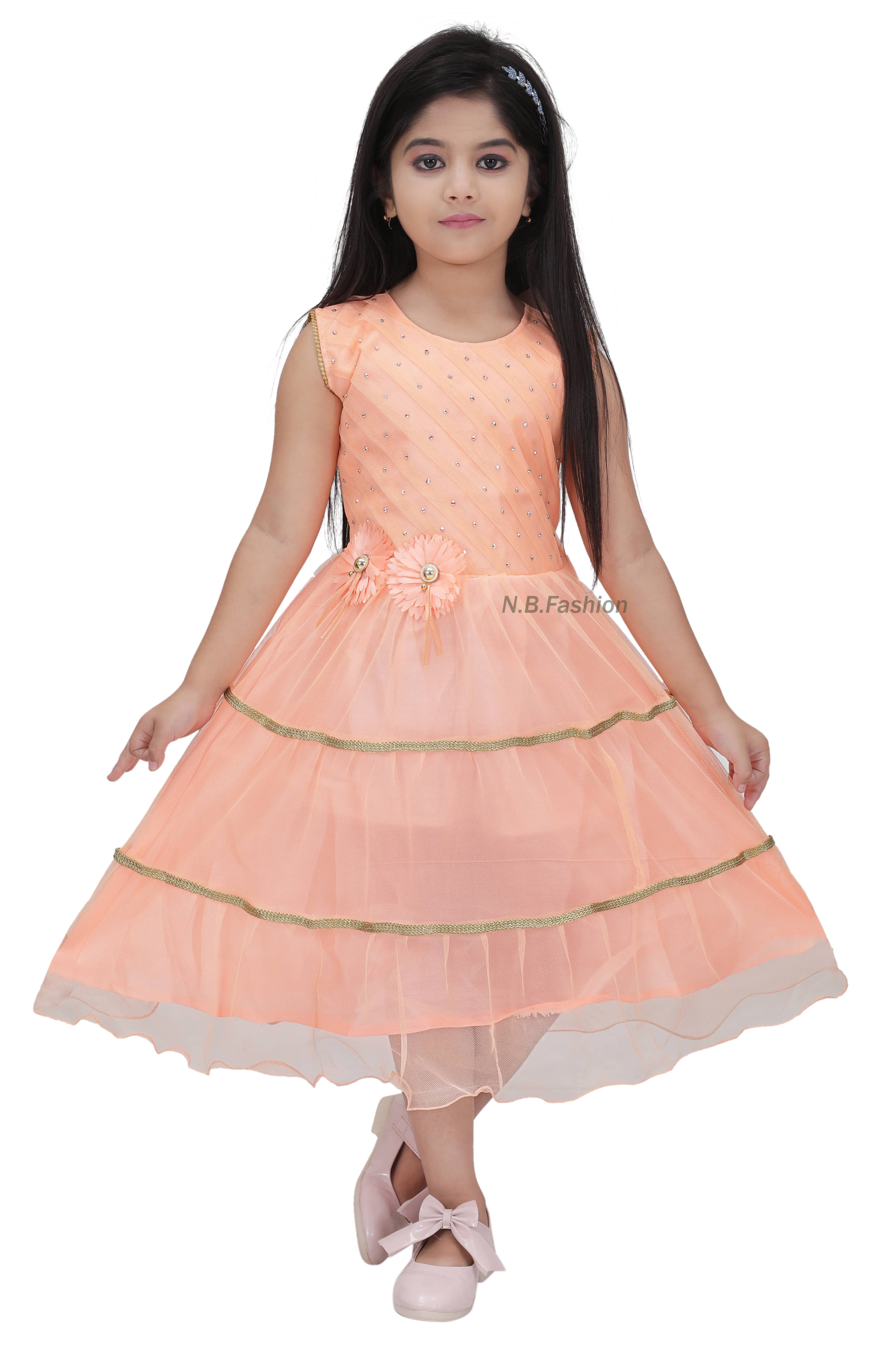 NIPU CREATION Net A-line Dress For Girls ( Pack of 1 , Orange ) NIPU CREATION Net A-line Dress For Girls ( Pack of 1 , Orange )