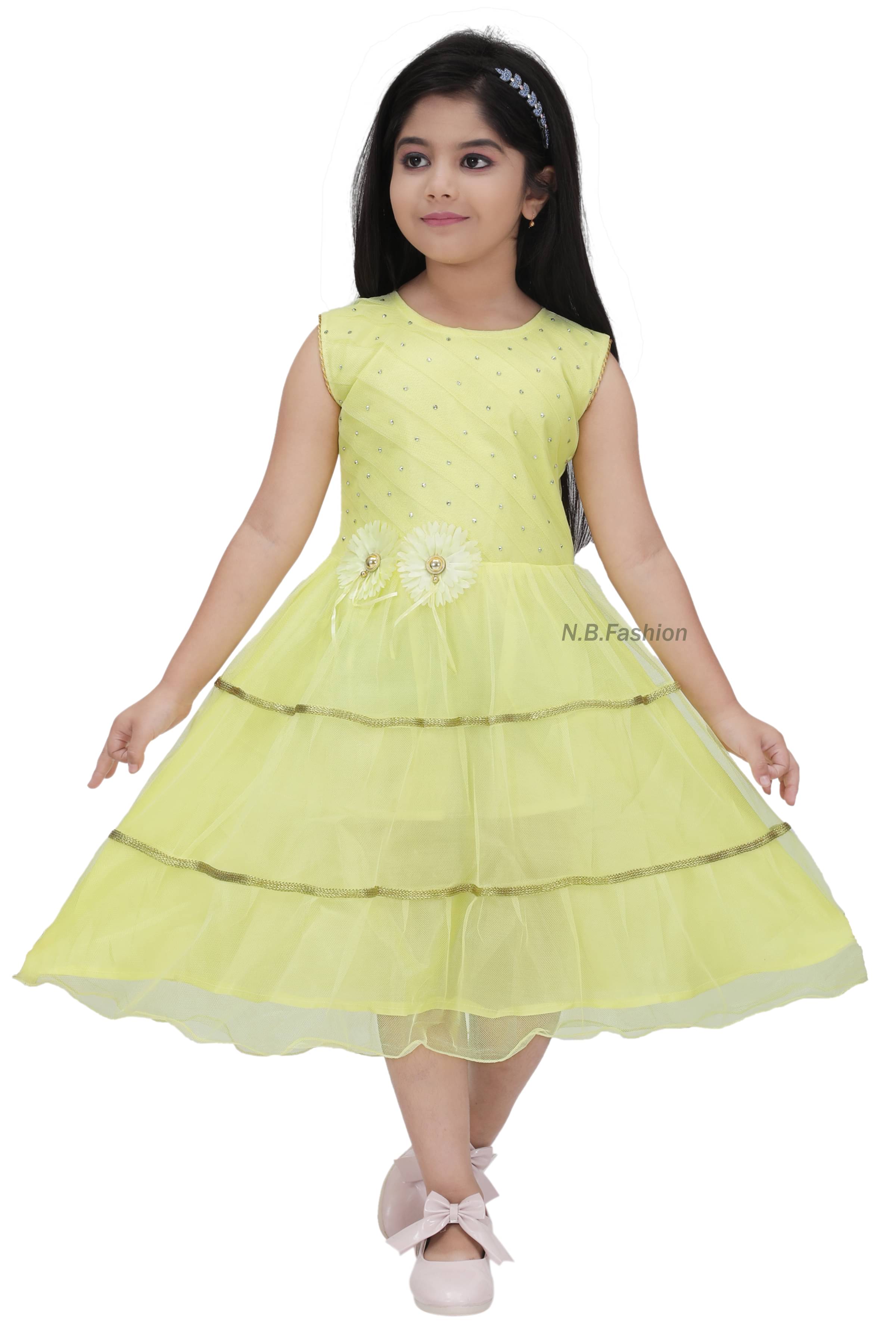 NIPU CREATION Net A-line Dress For Girls ( Pack of 1 , Yellow ) NIPU CREATION Net A-line Dress For Girls ( Pack of 1 , Yellow )