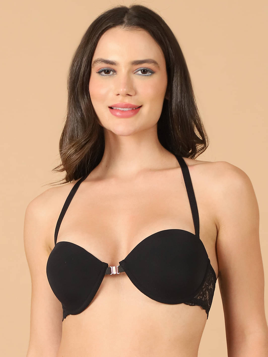     			PrettyCat Polyester Lightly Padded Women's Push Up Bra ( Black )