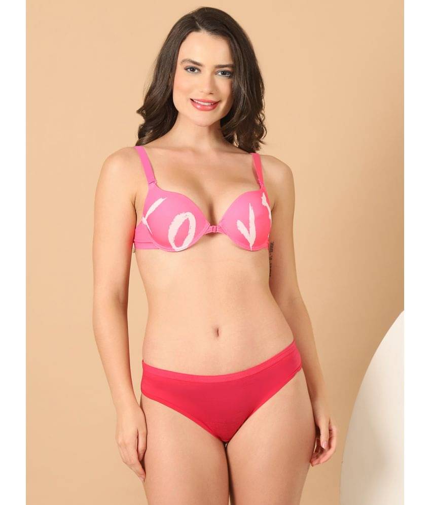 PrettyCat Fluorescent Pink Hot Lingerie Polyester Women's Bra & Panty Set ( Pack of 1 ) PrettyCat Fluorescent Pink Hot Lingerie Polyester Women's Bra & Panty Set ( Pack of 1 )