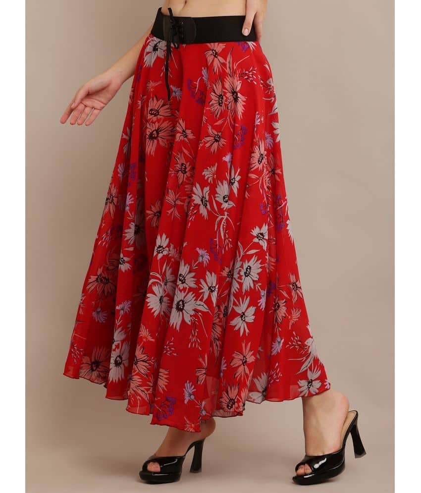 Raabta Fashion Red Georgette Women's Flared Skirt ( Pack of 1 )