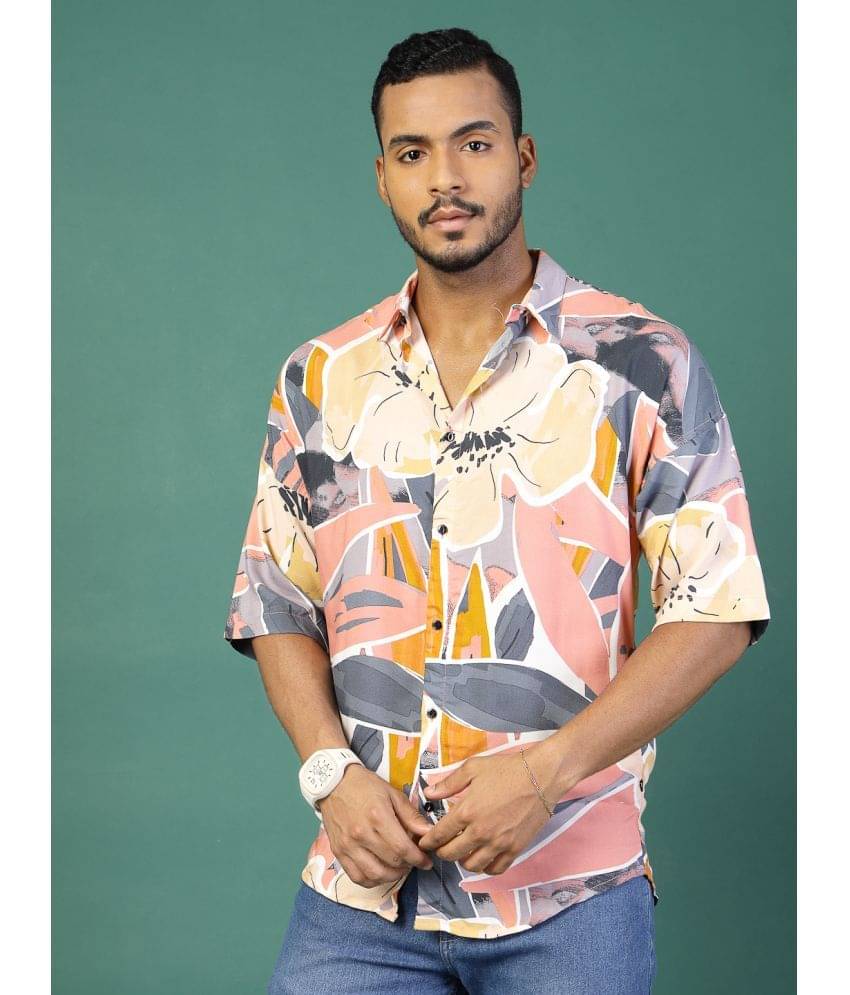 Rigo Rayon Oversized Fit Printed Half Sleeves Men's Casual Shirt - Pink ( Pack of 1 ) Rigo Rayon Oversized Fit Printed Half Sleeves Men's Casual Shirt - Pink ( Pack of 1 )