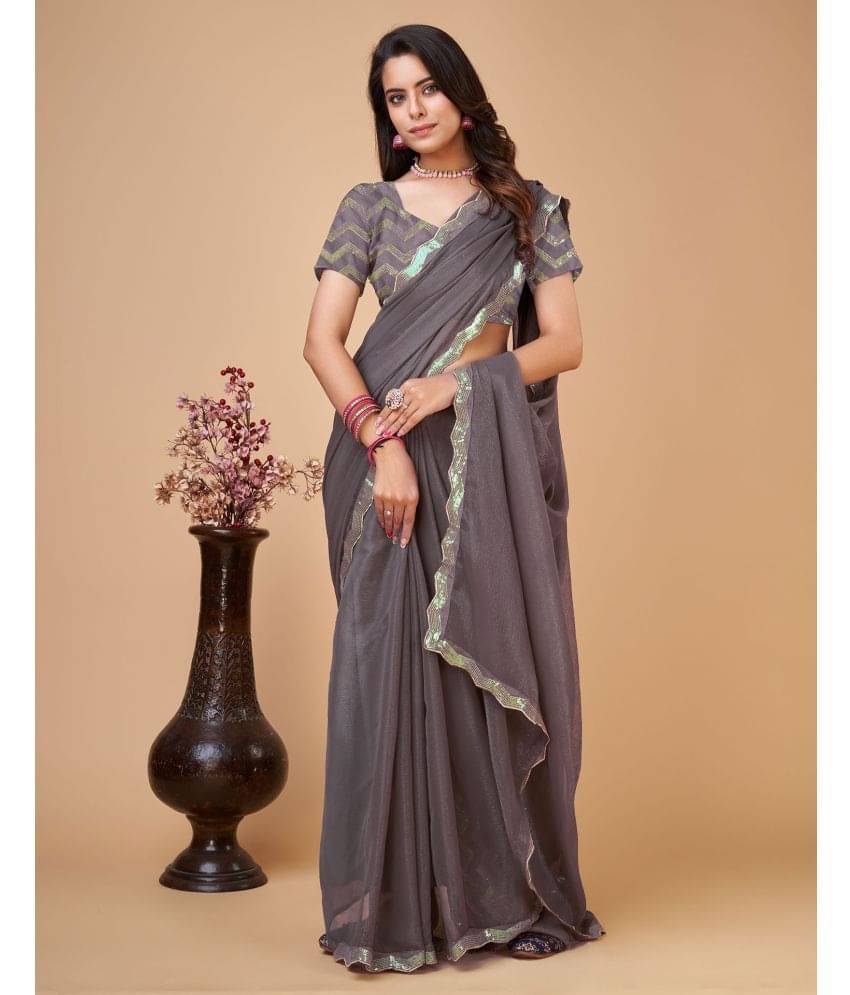     			Samah Chiffon Solid Saree With Unstitched Blouse Piece ( Grey )