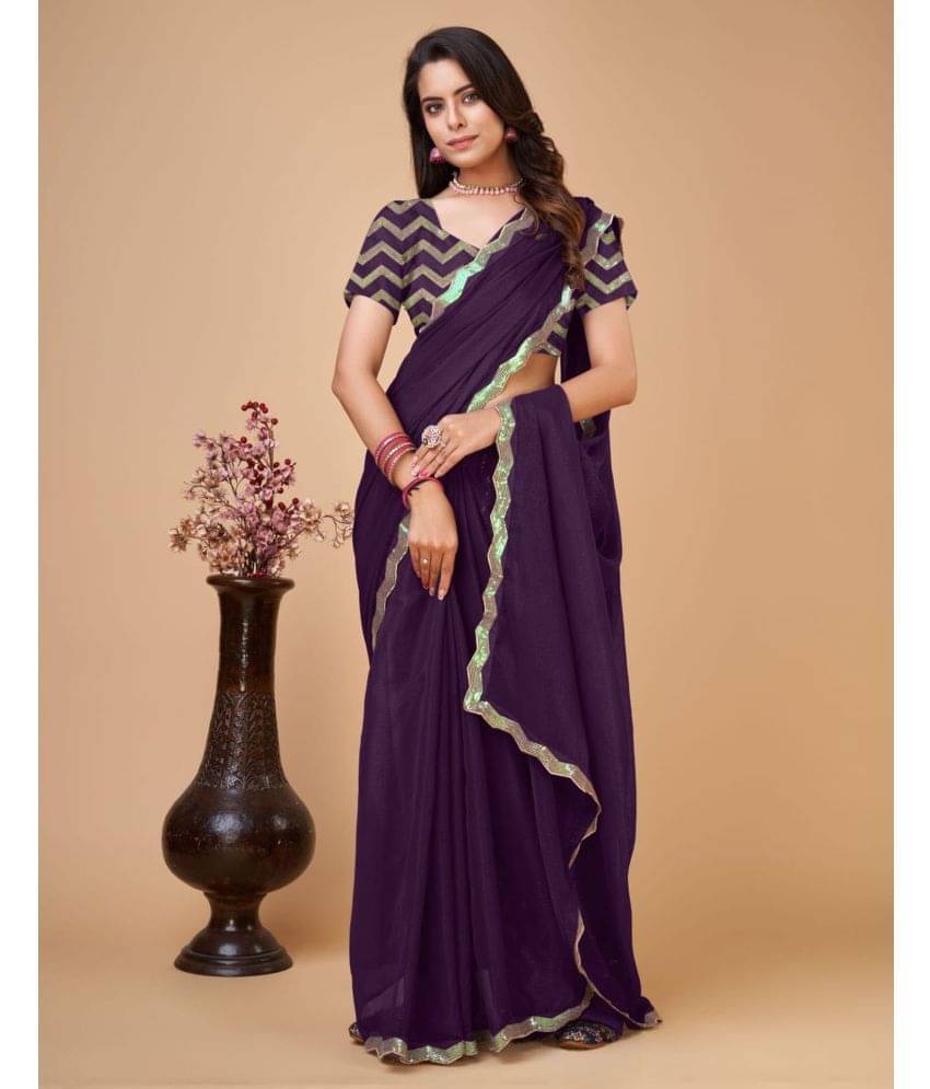     			Samah Chiffon Solid Saree With Unstitched Blouse Piece ( Purple )