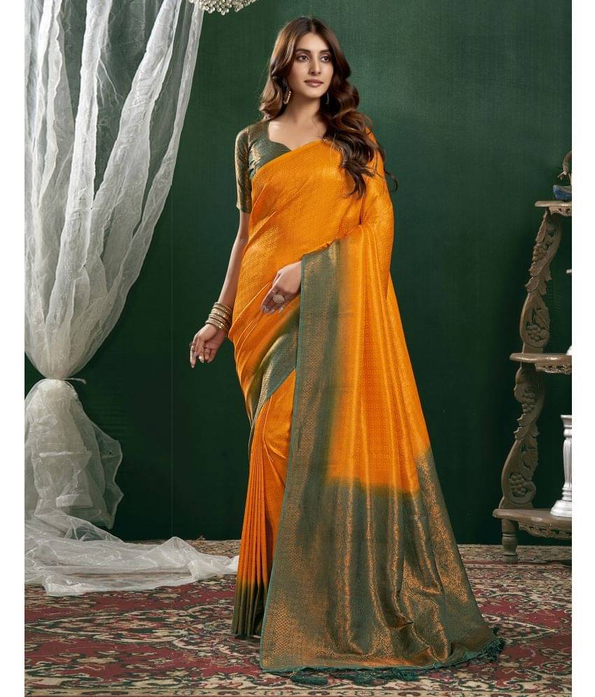 Samah Silk Blend Self Design Saree With Unstitched Blouse Piece ( Yellow1 ) Samah Silk Blend Self Design Saree With Unstitched Blouse Piece ( Yellow1 )