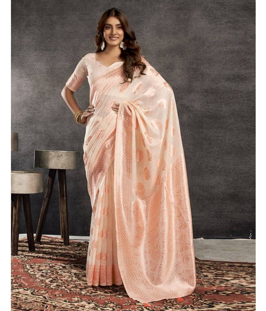     			Satrani Silk Blend Self Design Saree With Unstitched Blouse Piece ( Off White )