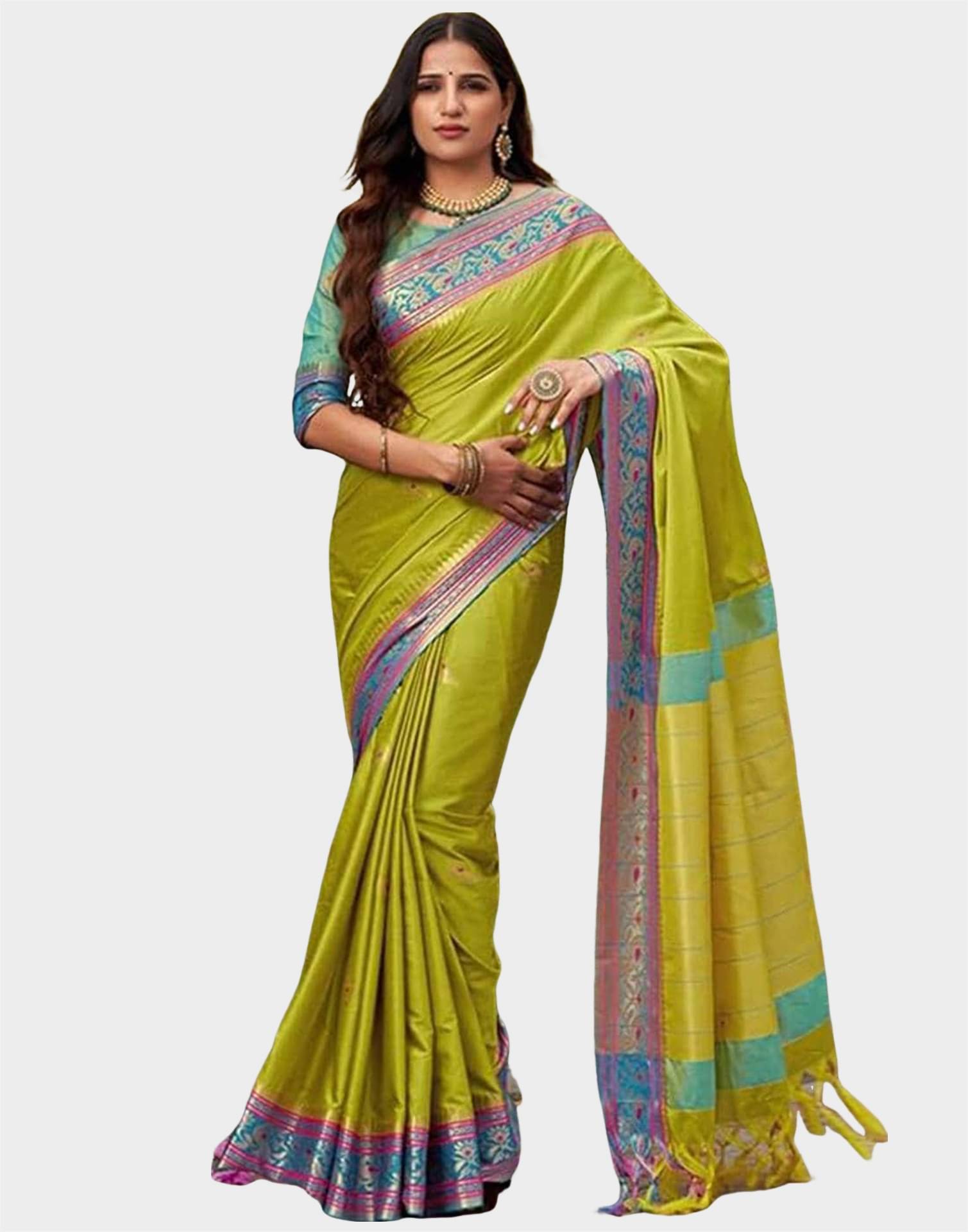 Satrani Silk Embellished Saree With Unstitched Blouse Piece ( Lime Green ) Satrani Silk Embellished Saree With Unstitched Blouse Piece ( Lime Green )