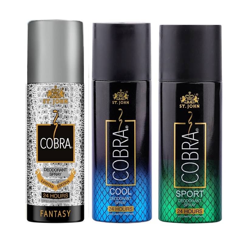 St. John Cobra Fantasy ,Cool & Sports 150ml Each Deodorant Spray for Men 150 ml ( Pack of 3 ) St. John Cobra Fantasy ,Cool & Sports 150ml Each Deodorant Spray for Men 150 ml ( Pack of 3 )