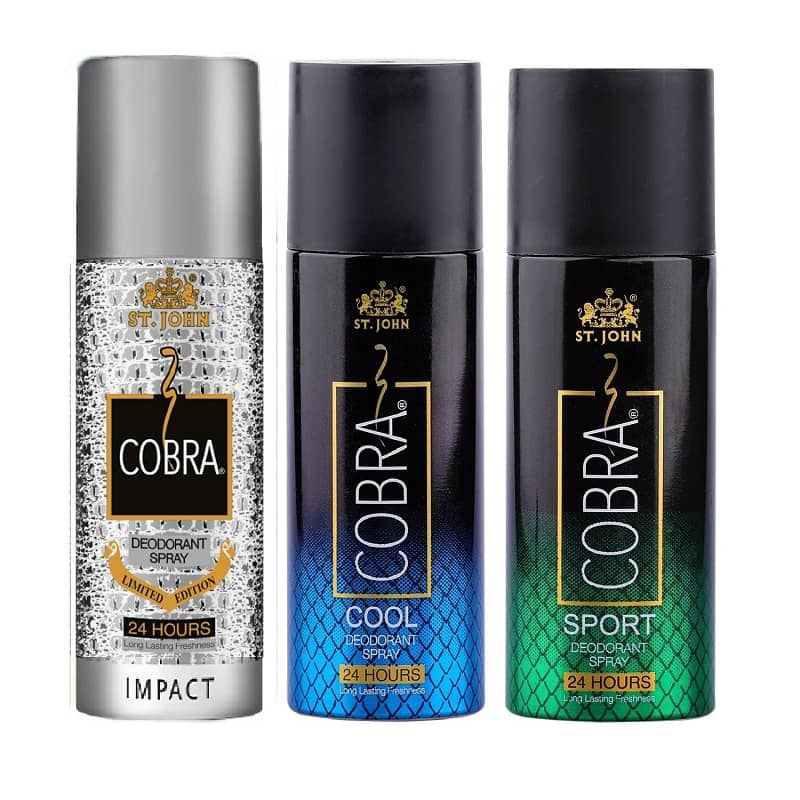 St. John Cobra Impact ,Cool & Sports 150ml Each Deodorant Spray for Men 150 ml ( Pack of 3 )