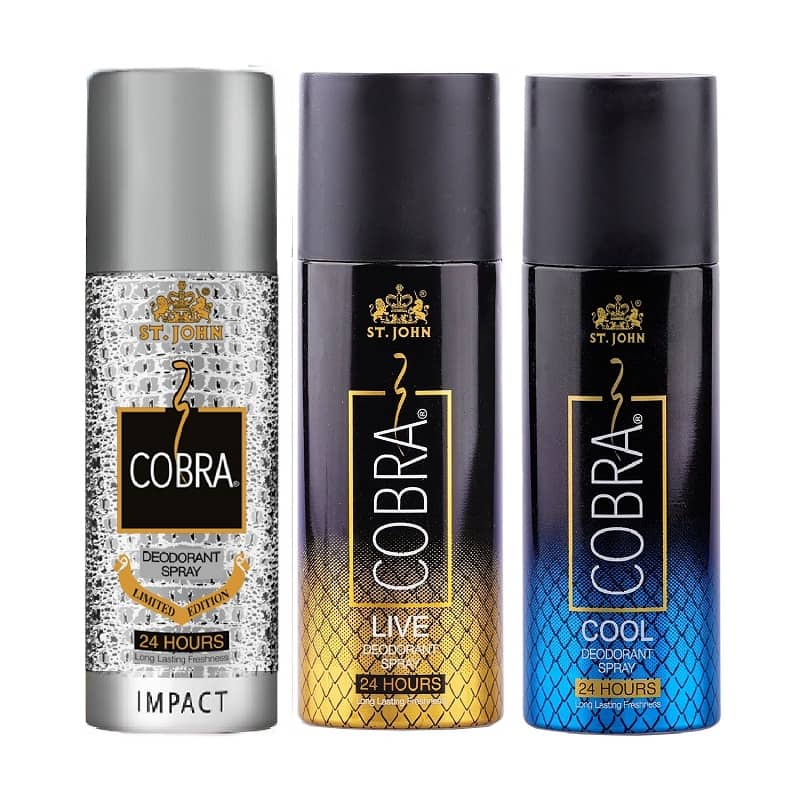 St. John Cobra Impact ,Live & Cool 150ml Each Deodorant Spray for Men 150 ml ( Pack of 3 )