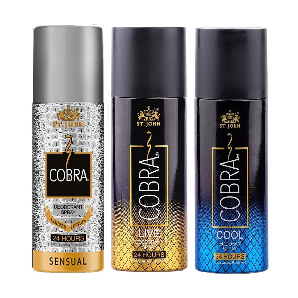 St. John Cobra Sensual,Live & Cool 150ml Each Deodorant Spray for Men 150 ml ( Pack of 3 ) St. John Cobra Sensual,Live & Cool 150ml Each Deodorant Spray for Men 150 ml ( Pack of 3 )