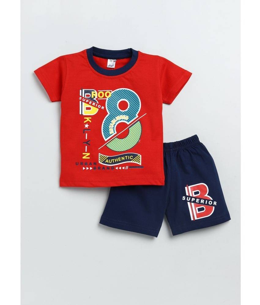     			TINY BINY Pack of 1 Boys Cotton T-Shirt & Shorts Set ( Red )