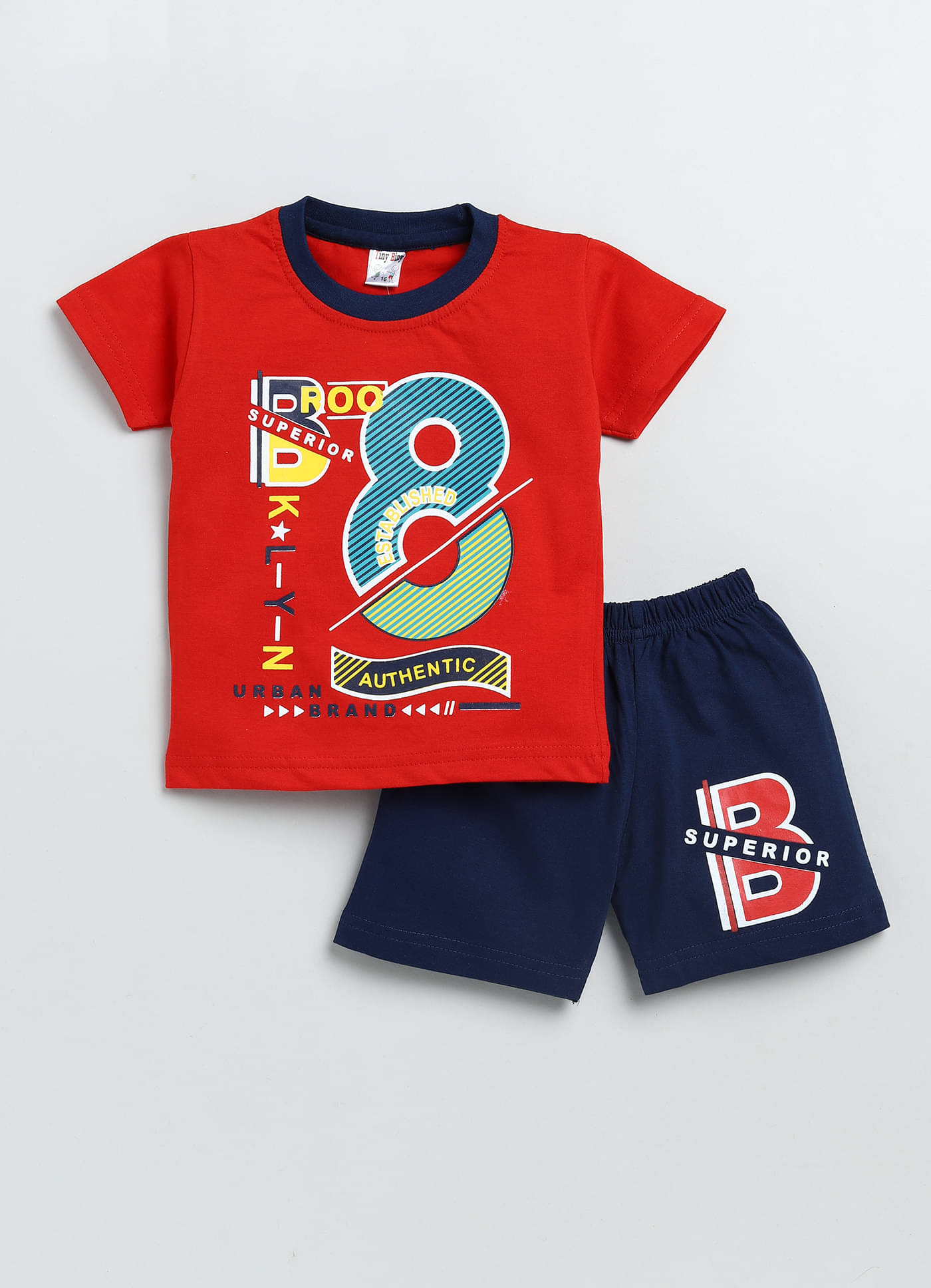     			TINY BINY Pack of 1 Boys Cotton T-Shirt & Shorts Set ( Red )