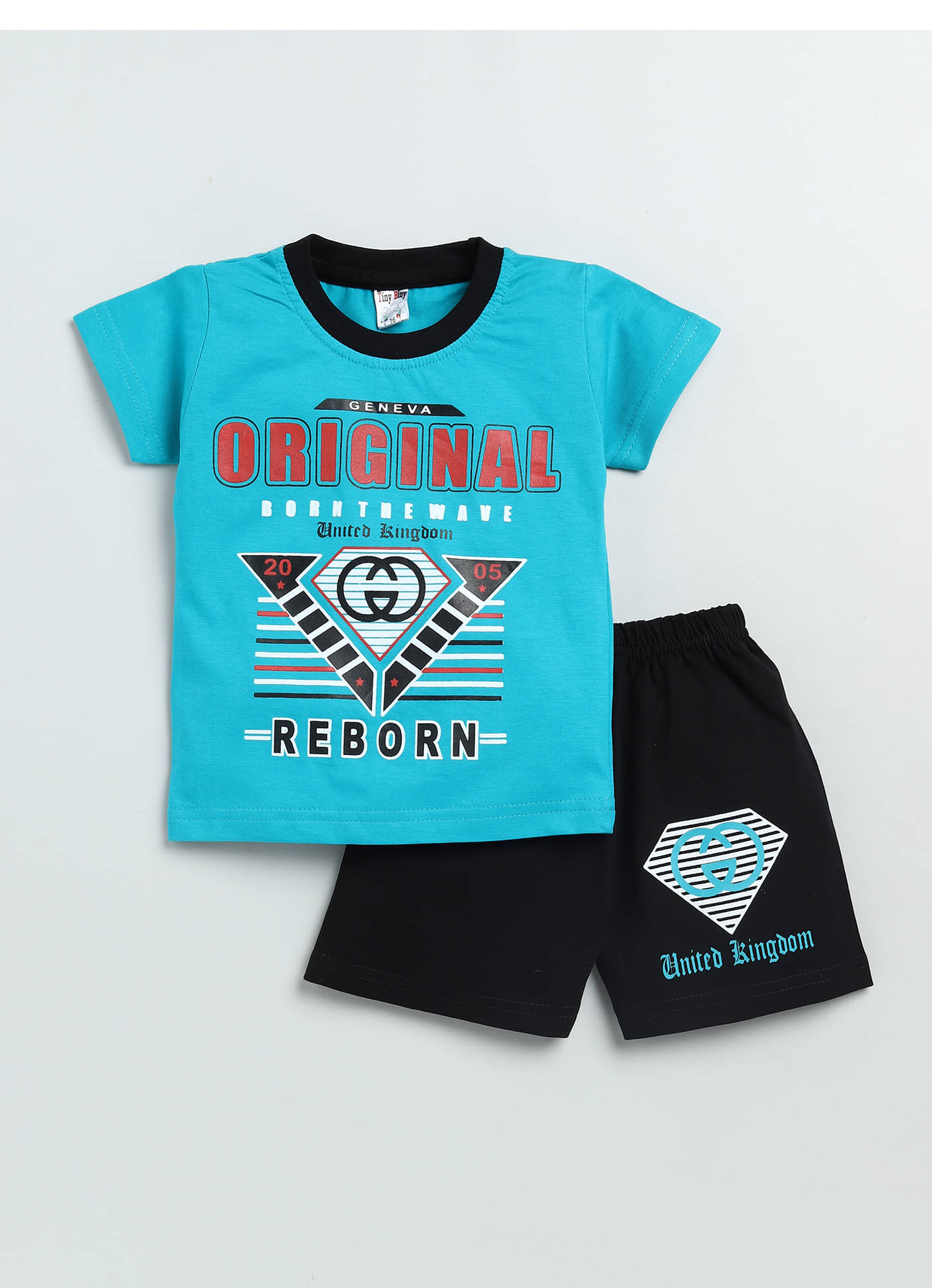     			TINY BINY Pack of 1 Boys Cotton T-Shirt & Shorts Set ( Royal Blue )