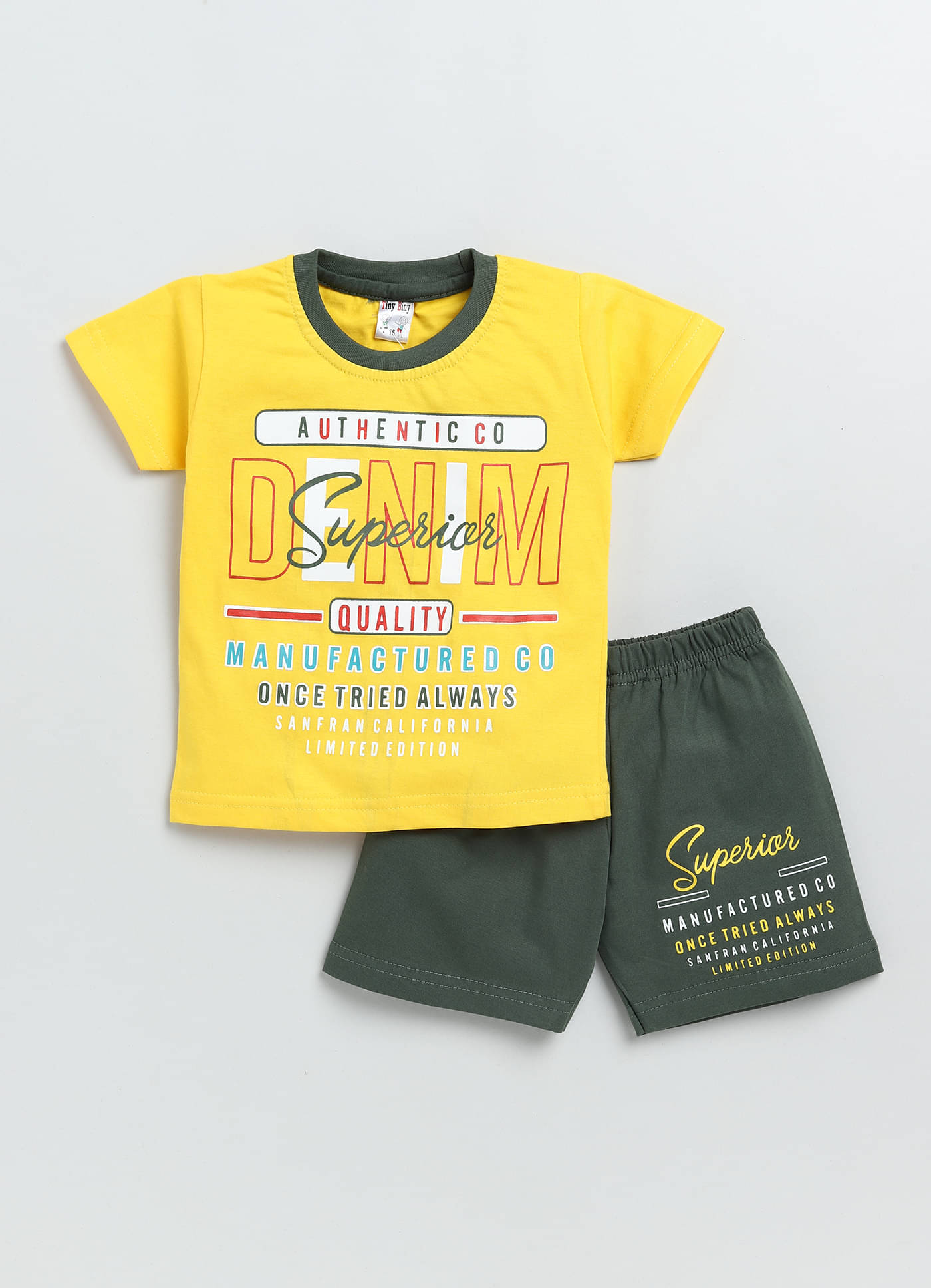     			TINY BINY Pack of 1 Boys Cotton T-Shirt & Shorts Set ( Yellow )