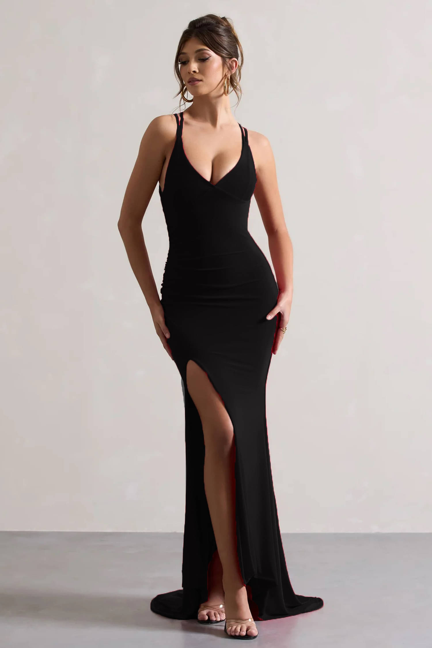 Traquila Women Lycra Solid Side Slit Dress ( Black ) Traquila Women Lycra Solid Side Slit Dress ( Black )