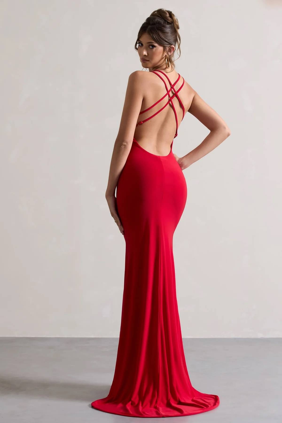 Traquila Women Lycra Solid Side Slit Dress ( Red ) Traquila Women Lycra Solid Side Slit Dress ( Red )