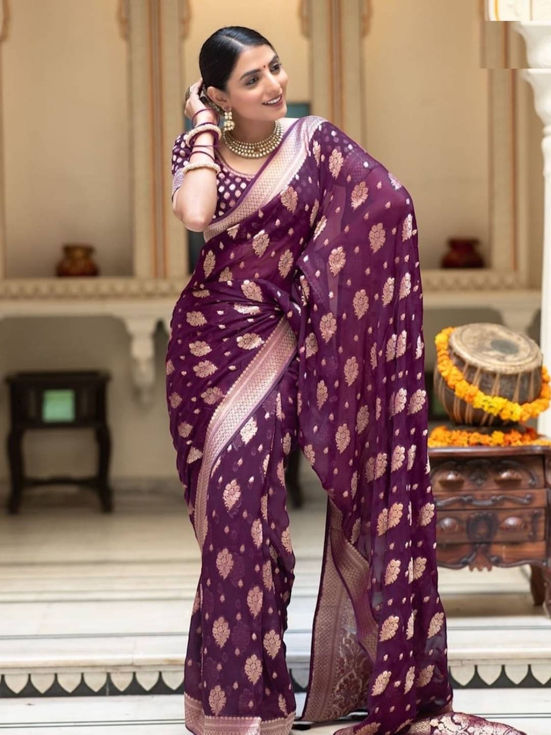 gufrina Art Silk Woven Saree With Unstitched Blouse Piece ( Purple )     			gufrina Art Silk Woven Saree With Unstitched Blouse Piece ( Purple )