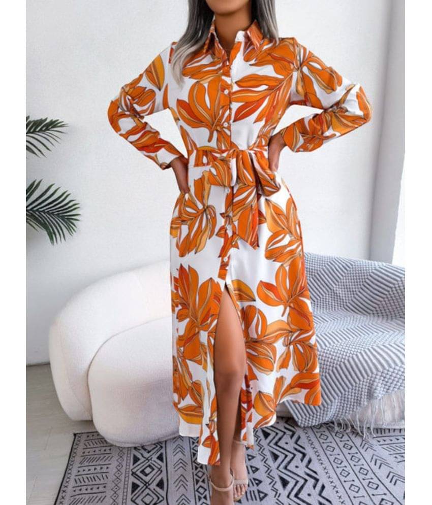 gufrina Women Crepe Printed Fit & Flare Dress ( Orange ) gufrina Women Crepe Printed Fit & Flare Dress ( Orange )