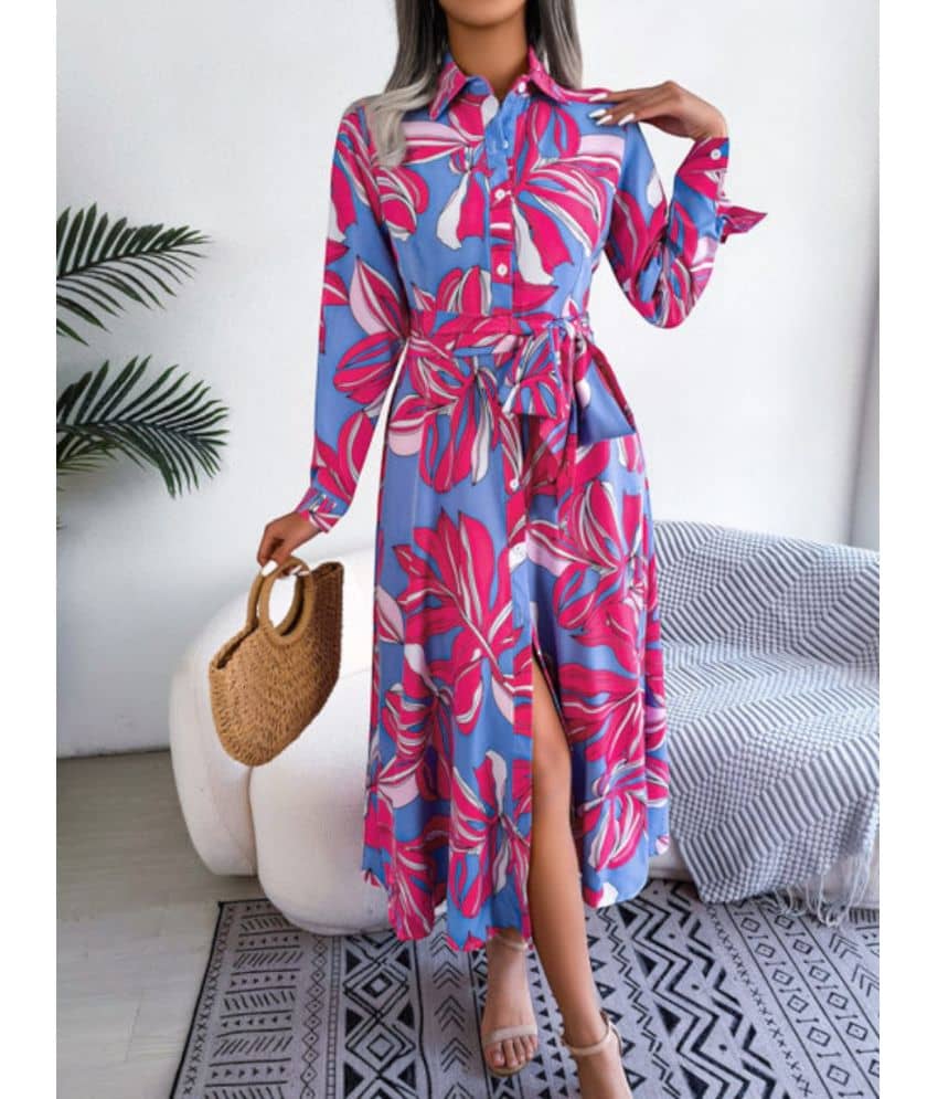 gufrina Women Crepe Printed Fit & Flare Dress ( Blue )
