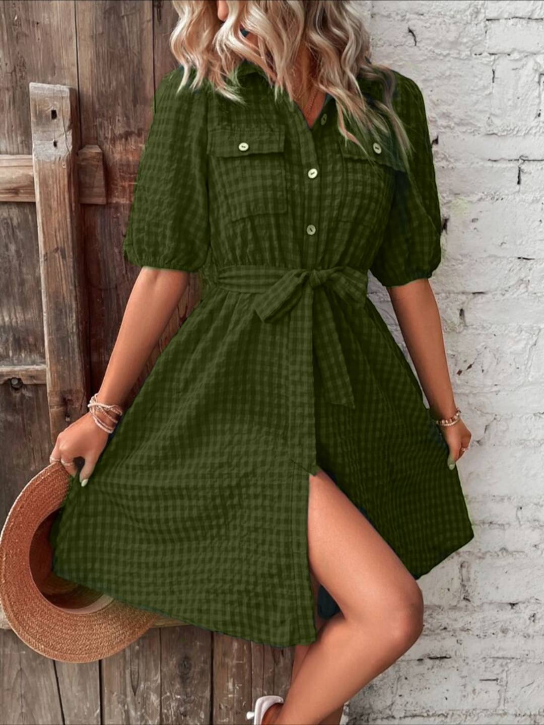     			gufrina Women Polyester Printed Fit & Flare Dress ( Green )