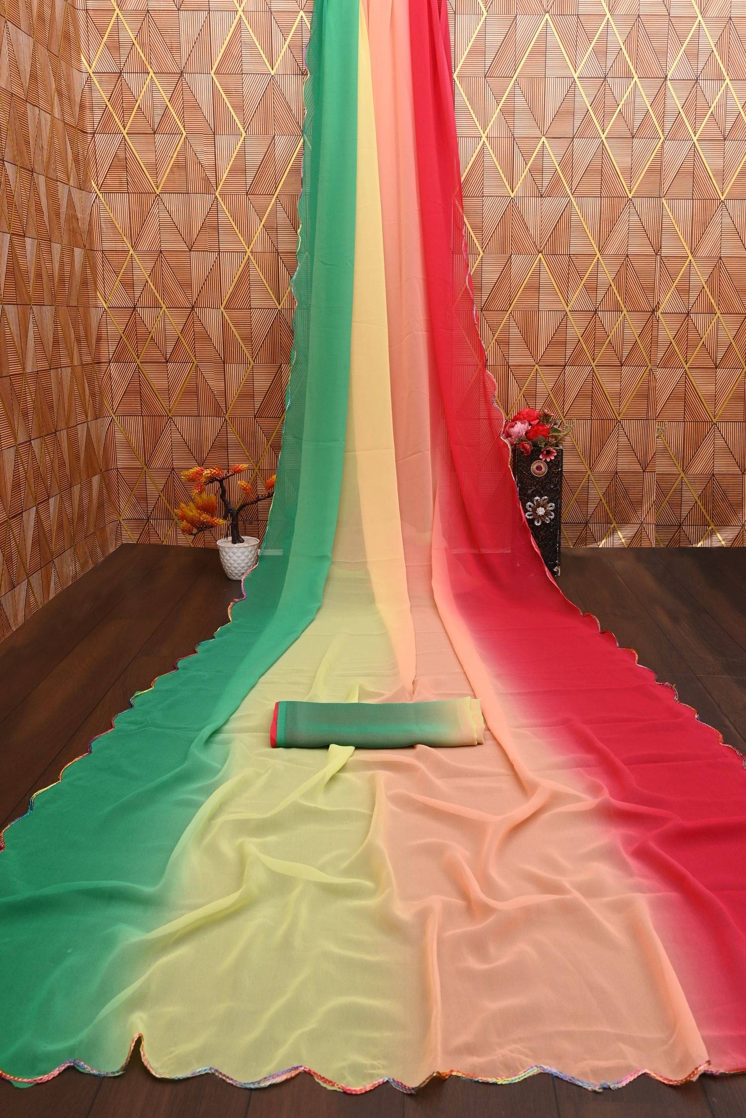     			A TO Z CART Georgette Dyed Saree With Unstitched Blouse Piece ( Green )