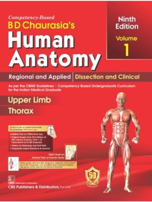     			BD Chaurasia's Human Anatomy (Vol -1 Regional And Applied Dissection & Clinical Upper Limb Thorax )  9th Edtion