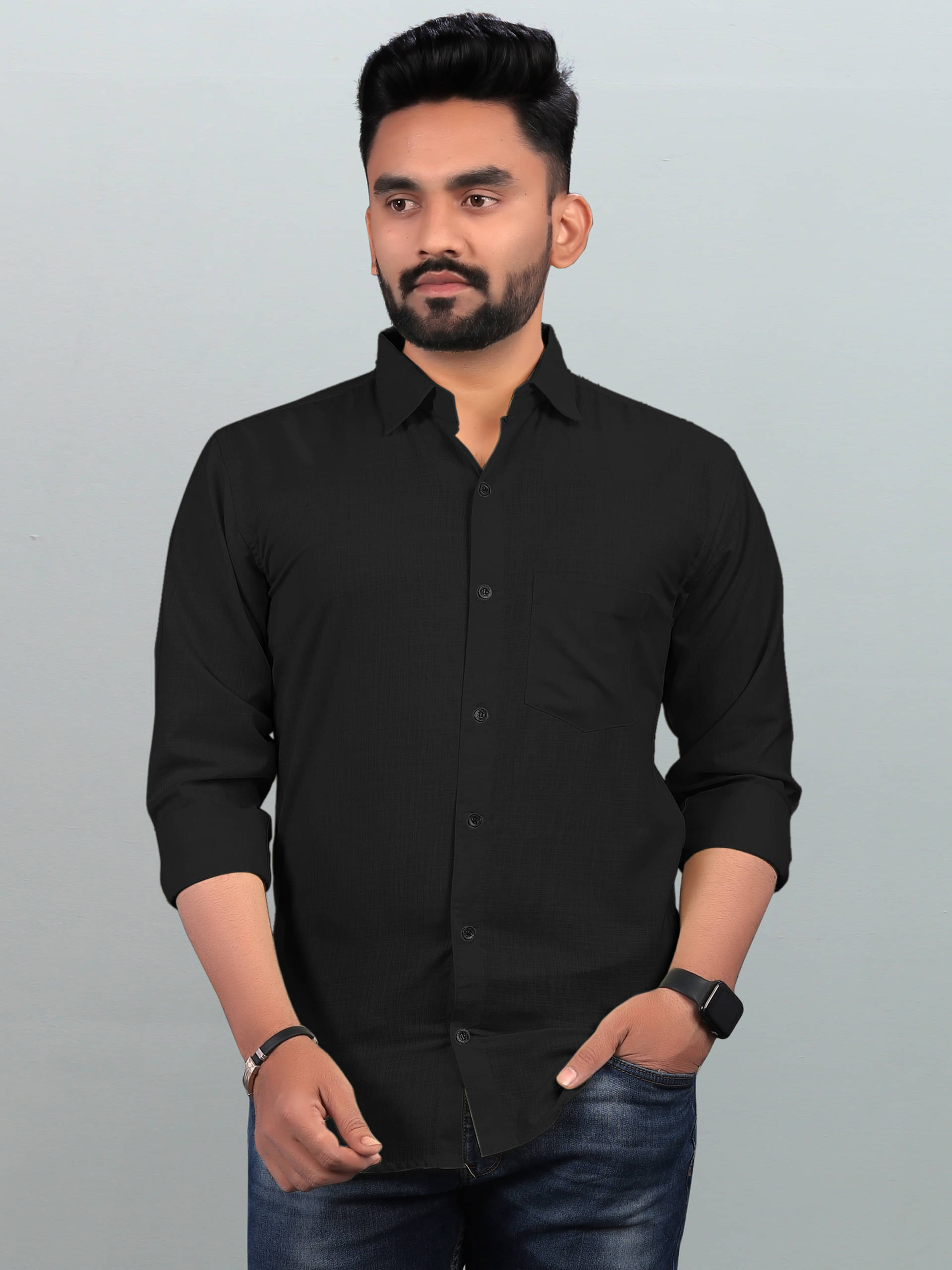 BOUGHT FIRST Cotton Blend Regular Fit Full Sleeves Men's Formal Shirt - Black ( Pack of 1 ) BOUGHT FIRST Cotton Blend Regular Fit Full Sleeves Men's Formal Shirt - Black ( Pack of 1 )