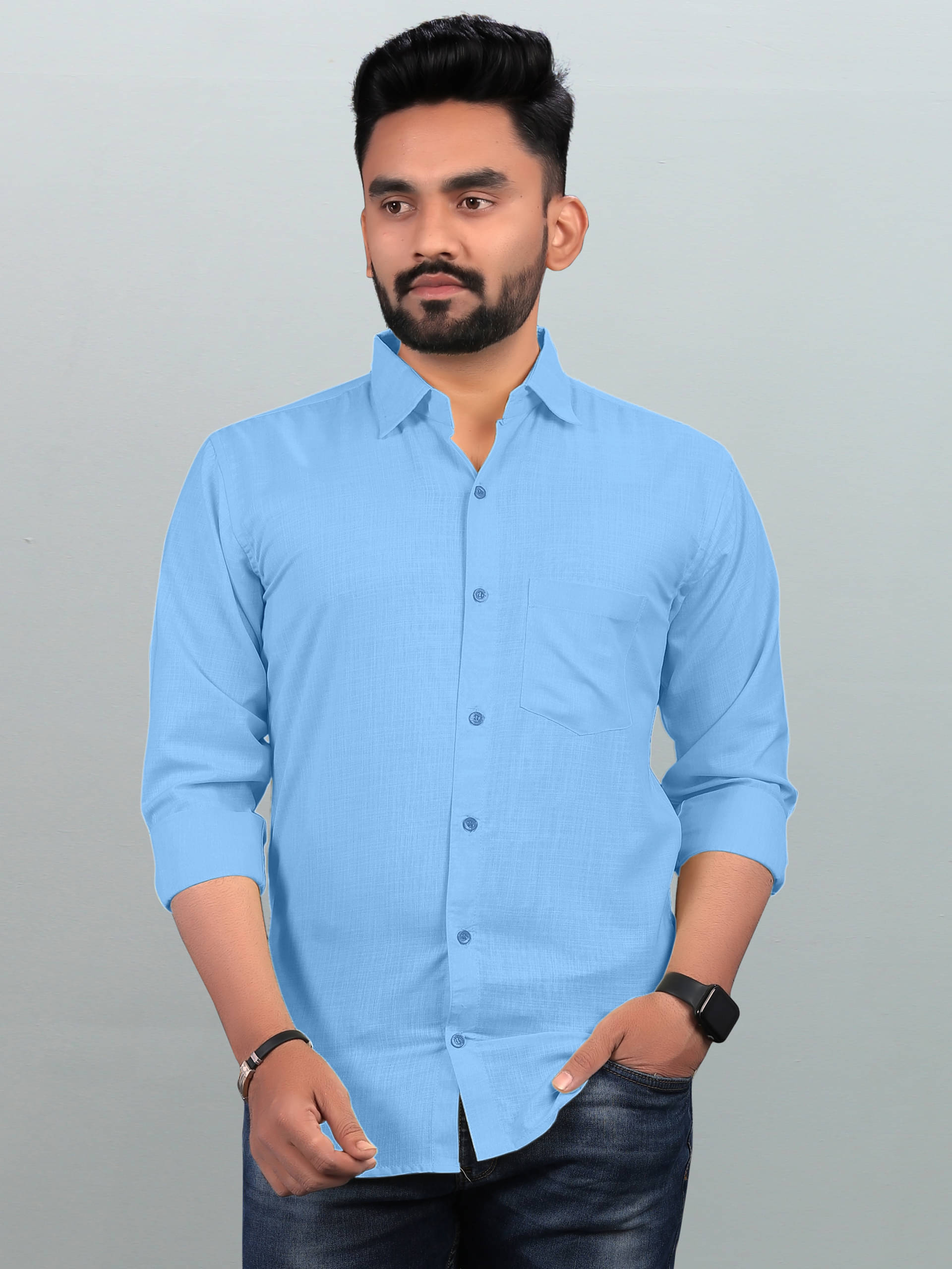 BOUGHT FIRST Cotton Blend Regular Fit Full Sleeves Men's Formal Shirt - Light Blue ( Pack of 1 ) BOUGHT FIRST Cotton Blend Regular Fit Full Sleeves Men's Formal Shirt - Light Blue ( Pack of 1 )