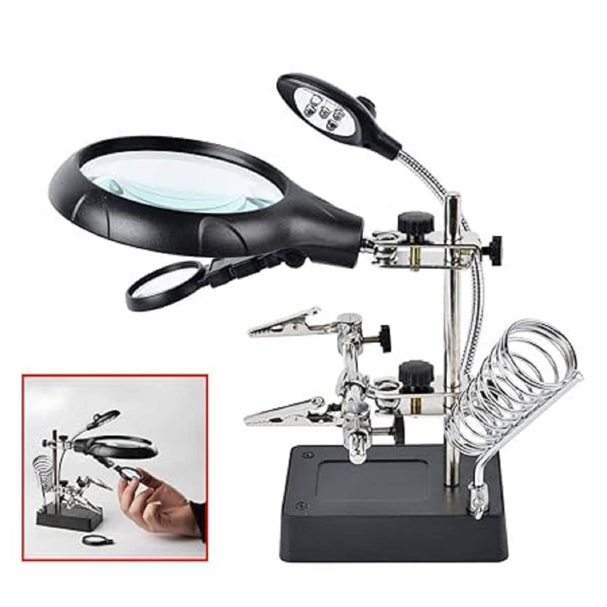 Desktop LED Lighted Magnifying Glass Soldering Station, mlogiroa Adjustable Helping Hands Magnifier 2.5X 7.5X 10X Magnifying Glass Magnifier Station with LED Light - Stationery | Buy online on ZillyBuy