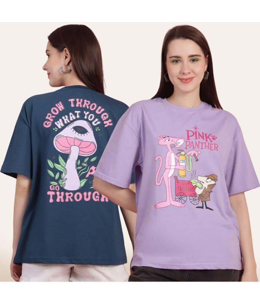 Fabflee Women Cotton Printed Oversized Fit Round Neck T-Shirt ( Multi Color ) Fabflee Women Cotton Printed Oversized Fit Round Neck T-Shirt ( Multi Color )