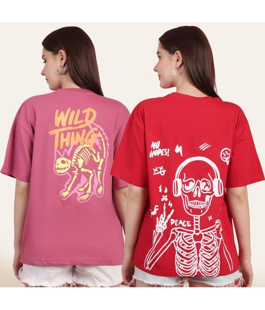 Fabflee Women Cotton Printed Oversized Fit Round Neck T-Shirt ( Multi Color ) Fabflee Women Cotton Printed Oversized Fit Round Neck T-Shirt ( Multi Color )