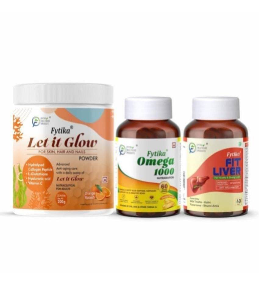    			Fytika Let it Glow Orange Splash, Collagen Powder-200G + Fytika Omega1000 (Omega3 Fatty acids)-60 Caps + Fytika Fit Liver (Liver Detox Supplement)-60 Tabs