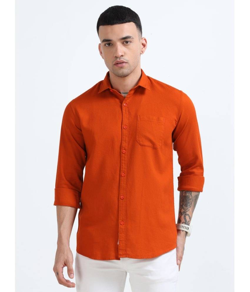     			HETIERS 100% Cotton Regular Fit Self Design Full Sleeves Men's Casual Shirt - Orange ( Pack of 1 )