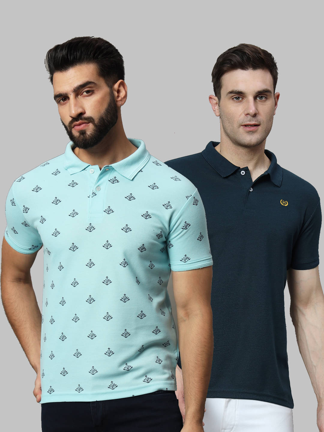     			Hushbucks Pack of 2 Cotton Blend Regular Fit Printed Half Sleeves Men's Polo T Shirt ( Aqua )
