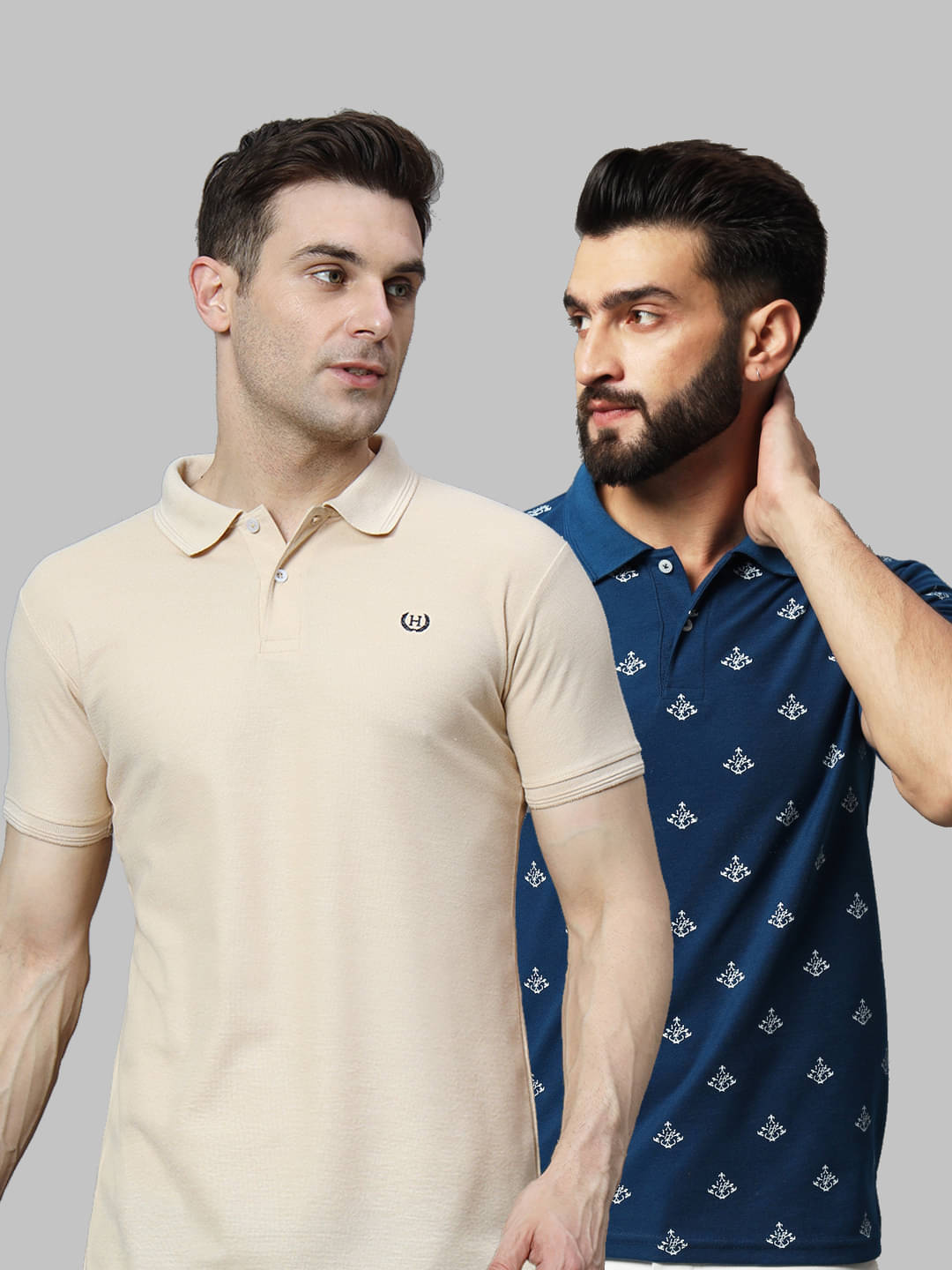 Hushbucks Pack of 2 Cotton Blend Regular Fit Solid Half Sleeves Men's Polo T Shirt ( Beige ) Hushbucks Pack of 2 Cotton Blend Regular Fit Solid Half Sleeves Men's Polo T Shirt ( Beige )
