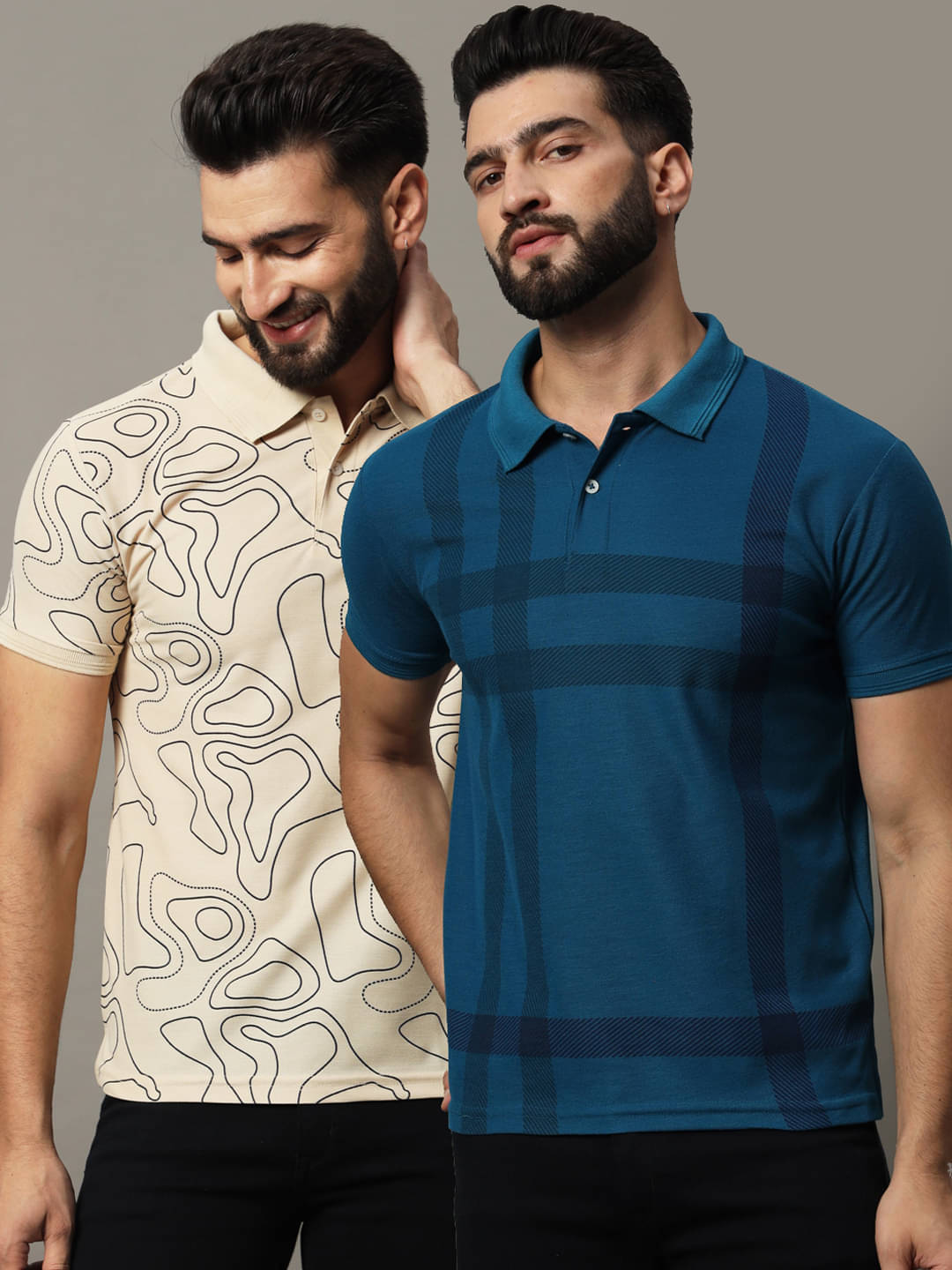     			Hushbucks Pack of 2 Cotton Blend Regular Fit Printed Half Sleeves Men's Polo T Shirt ( Beige )