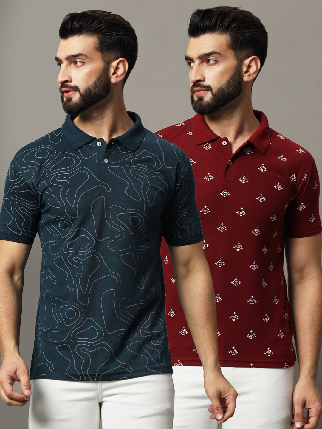 Hushbucks Pack of 2 Cotton Blend Regular Fit Printed Half Sleeves Men's Polo T Shirt ( Dark Green ) Hushbucks Pack of 2 Cotton Blend Regular Fit Printed Half Sleeves Men's Polo T Shirt ( Dark Green )