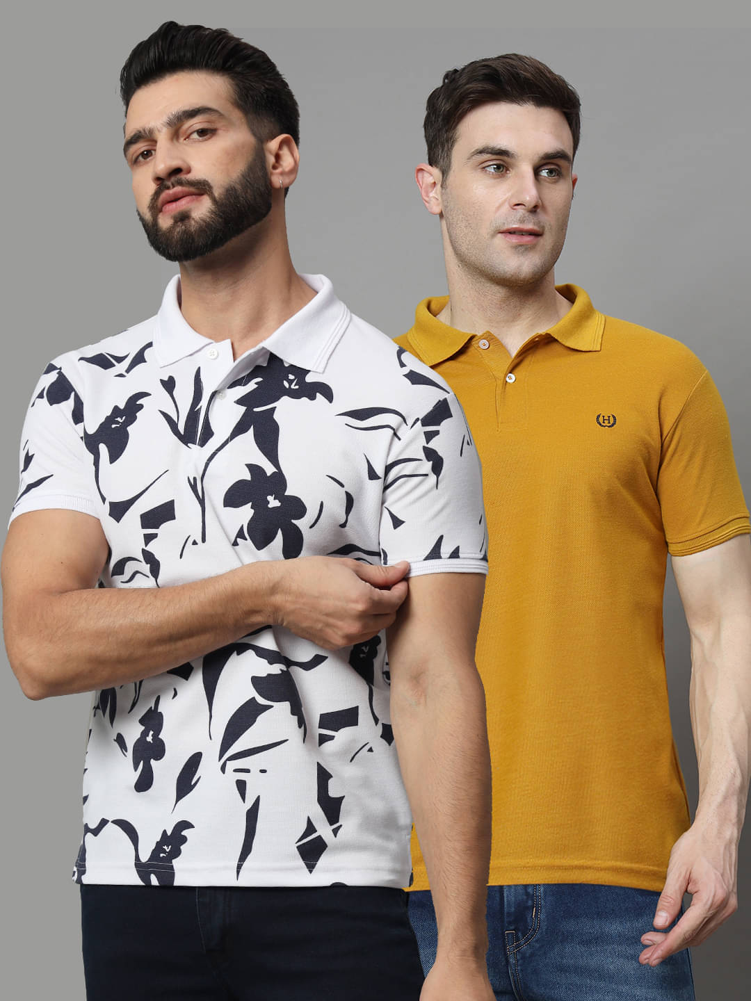 Hushbucks Pack of 2 Cotton Blend Regular Fit Printed Half Sleeves Men's Polo T Shirt ( White ) Hushbucks Pack of 2 Cotton Blend Regular Fit Printed Half Sleeves Men's Polo T Shirt ( White )