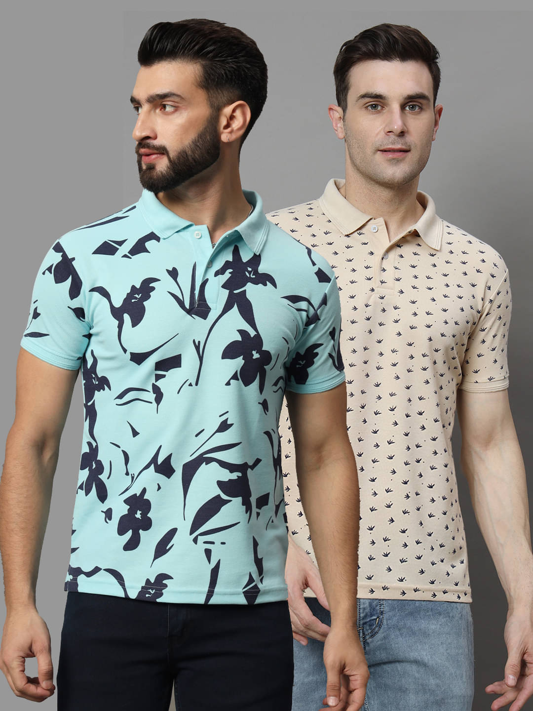 Hushbucks Pack of 2 Cotton Blend Regular Fit Printed Half Sleeves Men's Polo T Shirt ( Aqua ) Hushbucks Pack of 2 Cotton Blend Regular Fit Printed Half Sleeves Men's Polo T Shirt ( Aqua )