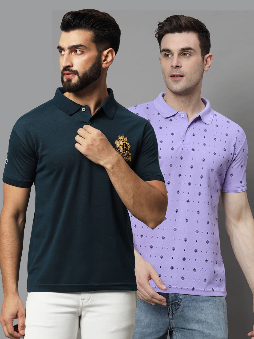 Hushbucks Pack of 2 Cotton Blend Regular Fit Printed Half Sleeves Men's Polo T Shirt ( Dark Green ) Hushbucks Pack of 2 Cotton Blend Regular Fit Printed Half Sleeves Men's Polo T Shirt ( Dark Green )