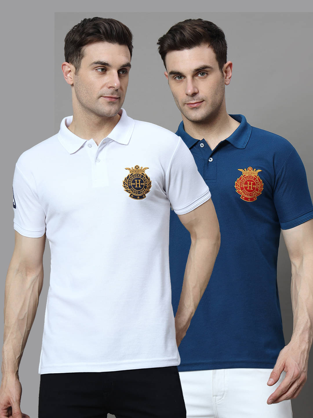 Hushbucks Pack of 2 Cotton Blend Regular Fit Solid Half Sleeves Men's Polo T Shirt ( Navy )     			Hushbucks Pack of 2 Cotton Blend Regular Fit Solid Half Sleeves Men's Polo T Shirt ( Navy )