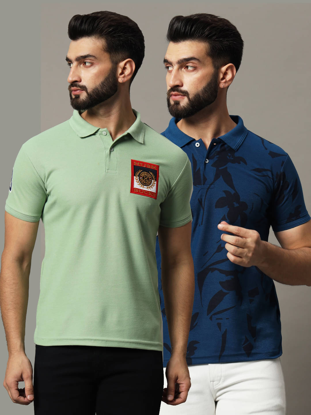     			Hushbucks Pack of 2 Cotton Blend Regular Fit Printed Half Sleeves Men's Polo T Shirt ( Sea Green )