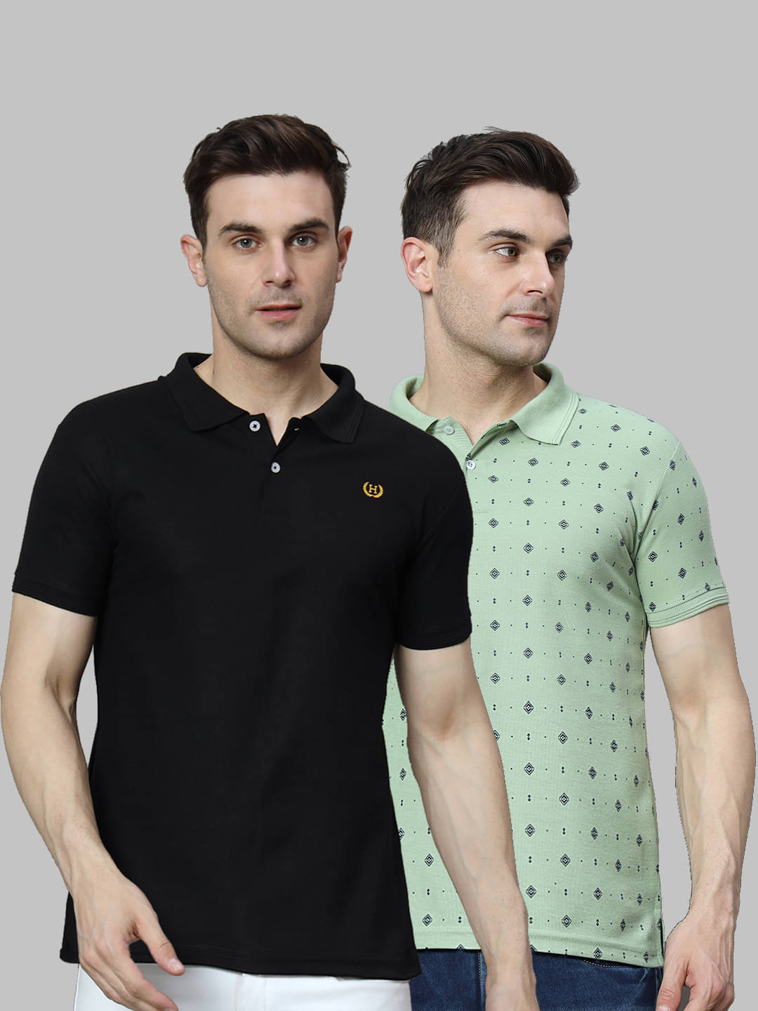 Hushbucks Pack of 2 Cotton Blend Regular Fit Solid Half Sleeves Men's Polo T Shirt ( Black ) Hushbucks Pack of 2 Cotton Blend Regular Fit Solid Half Sleeves Men's Polo T Shirt ( Black )