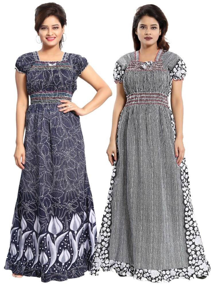 INNER BEATS Multicolor Cotton Blend Women's Nightwear Night Dress ( Pack of 2 ) INNER BEATS Multicolor Cotton Blend Women's Nightwear Night Dress ( Pack of 2 )
