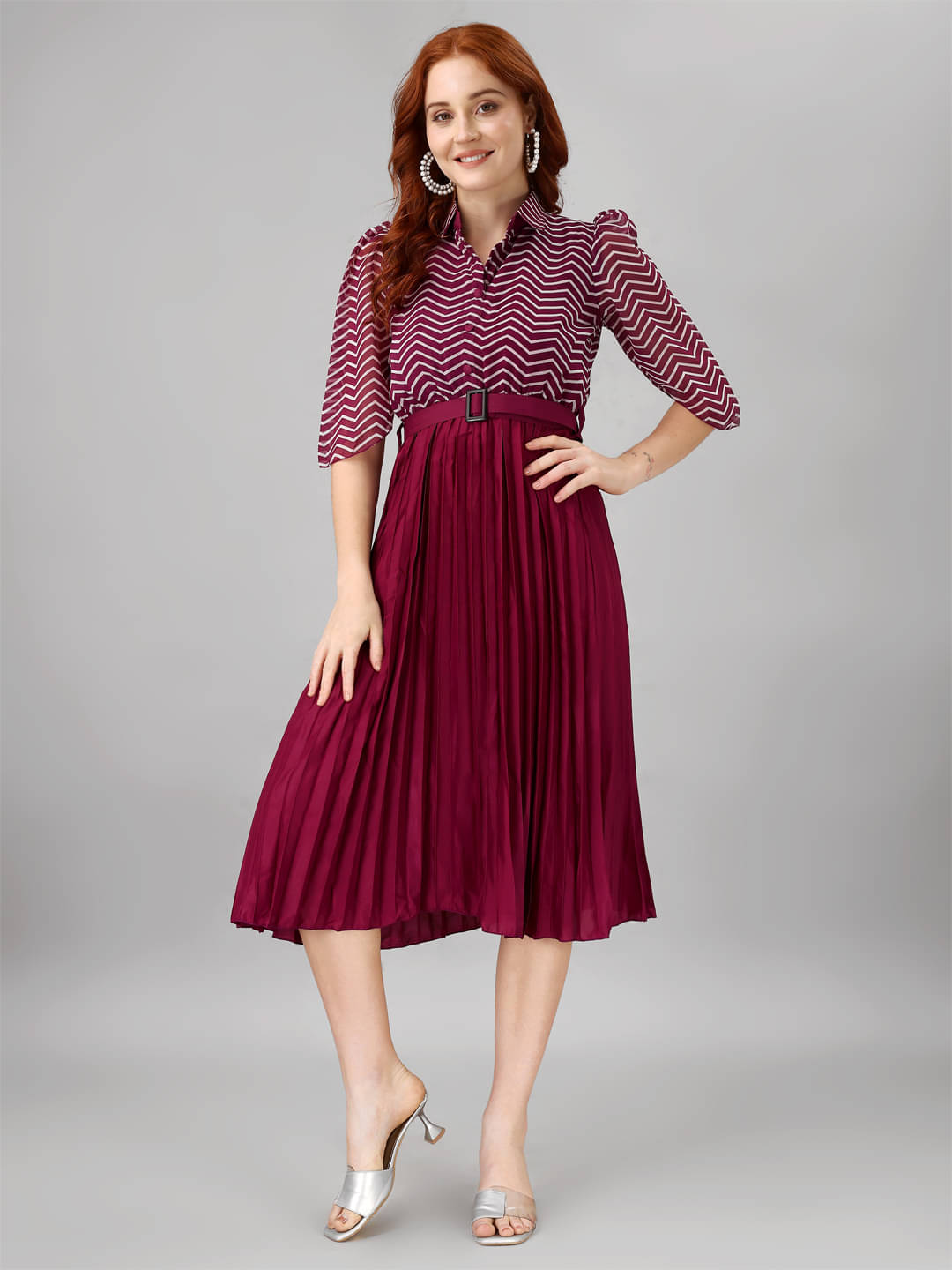     			JASH CREATION Polyester Printed Knee Length Women's Fit & Flare Dress - Purple ( Pack of 1 )