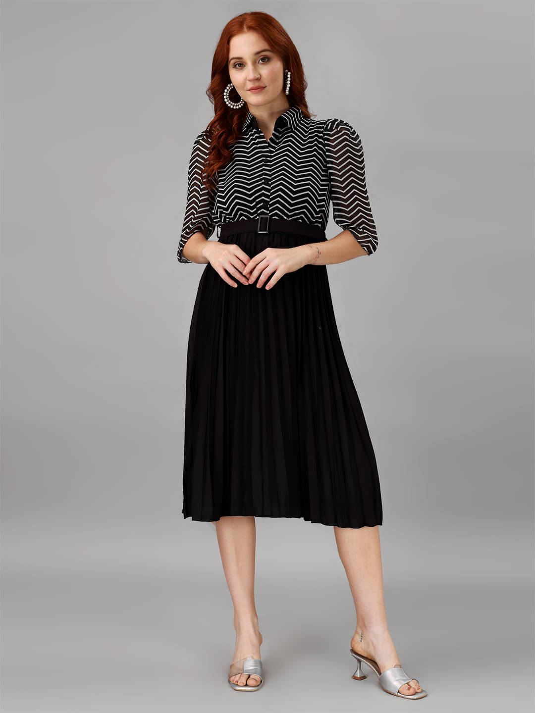 JASH CREATION Polyester Printed Knee Length Women's Fit & Flare Dress - Black ( Pack of 1 ) JASH CREATION Polyester Printed Knee Length Women's Fit & Flare Dress - Black ( Pack of 1 )