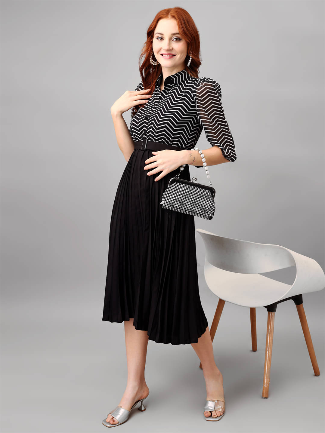     			JASH CREATION Polyester Printed Knee Length Women's Fit & Flare Dress - Black ( Pack of 1 )