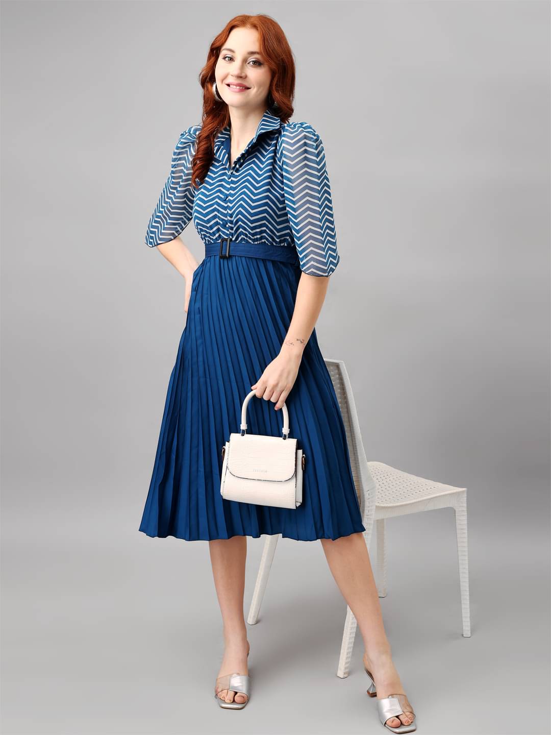 JASH CREATION Polyester Printed Knee Length Women's Fit & Flare Dress - Blue ( Pack of 1 ) JASH CREATION Polyester Printed Knee Length Women's Fit & Flare Dress - Blue ( Pack of 1 )